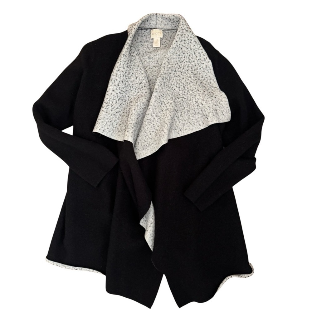 Chico's Black and Gray Women's Sweater, Wool‎ Blend, Size 3 (16/18), Casual/Work